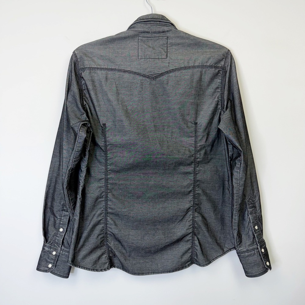 True Religion Rocky Western Pearl Snap Shirt Men's XXL Black Gray Slim Fit - Picture 7 of 9